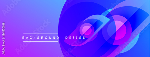 Abstract gradient background. Overlapping circles create dynamic visual effect. Purple, blue hues dominate composition. Text reads background design.