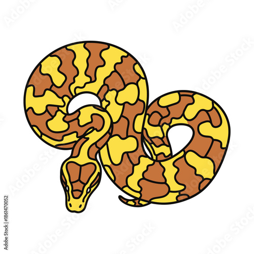 Python snake vector illustration with yellow and brown pattern