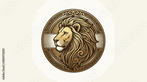 Majestic Lion Head Emblem with Ornate Details.