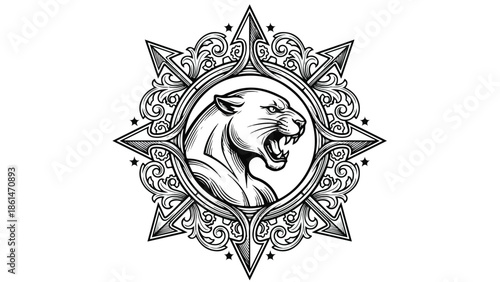 Majestic Panther Head in Ornate Starburst Frame.