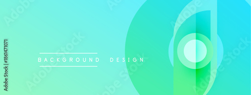 Abstract gradient background. Turquoise, green hues blend smoothly. Circular shapes overlap creating dynamic visual effect. Minimalist design.