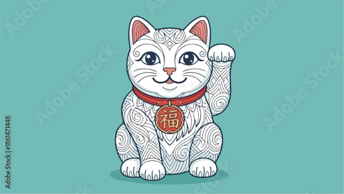 Maneki Neko Lucky Cat Waving Paw Japanese Culture.