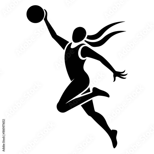 Title: A silhouette of a person in mid-air throwing a ball with dynamic motion lines