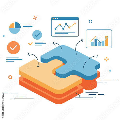 Data analysis concept with puzzle pieces and graphs for business solutions