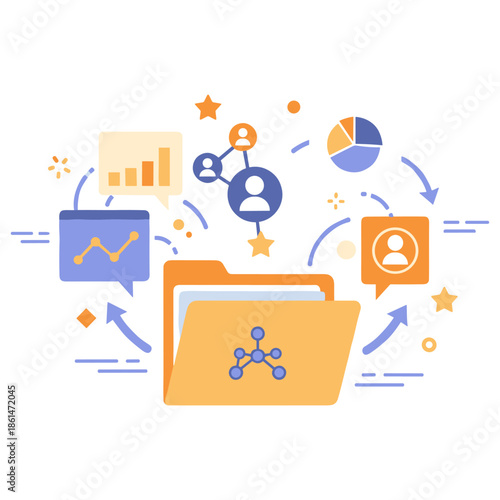 Abstract data analysis concept with charts and user icons