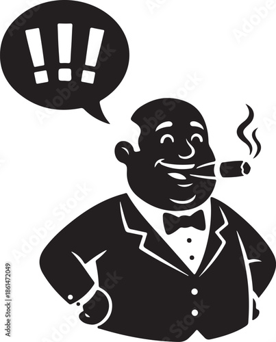 Playful silhouette cartoon boss with cigar and speech bubble leadership character concept