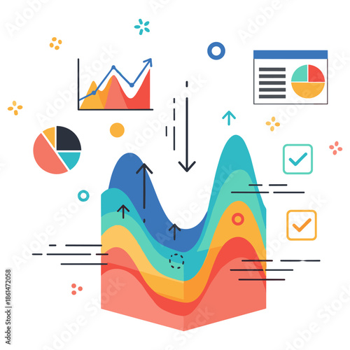 Colorful data visualization of graphs and charts with infographics