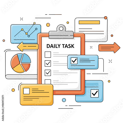 Productivity checklist with data charts and notes