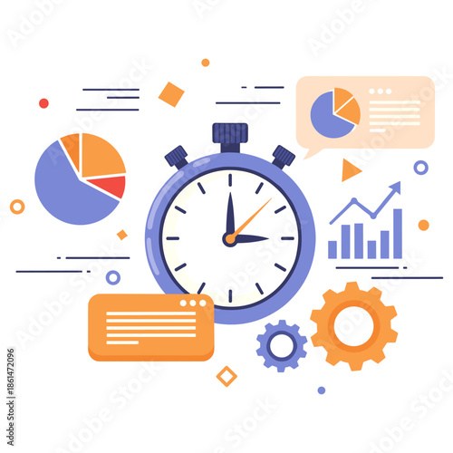 Stopwatch and analytical charts illustrating data and time management