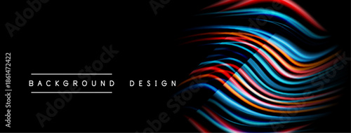 Abstract flowing lines create vibrant visual effect. Dark background emphasizes colorful wave pattern, modern design element.