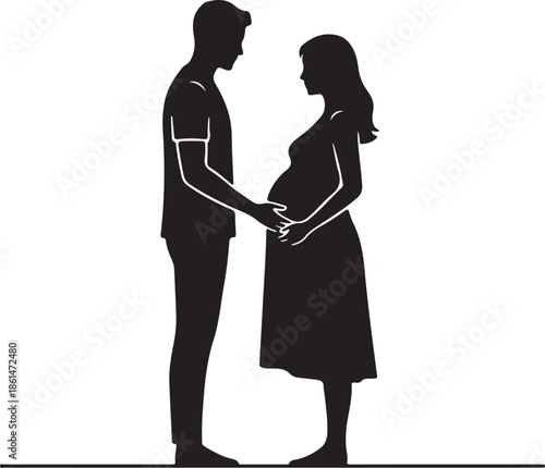 Emotional silhouette standing man with pregnant woman family love and parenthood concept