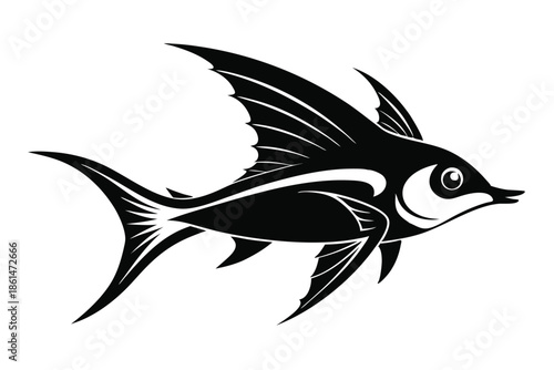 flying fish silhouette line art vector illustration with a white background