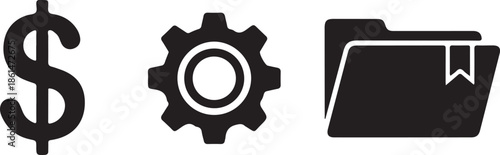 Business silhouette icons dollar sign settings and document folder workflow finance theme