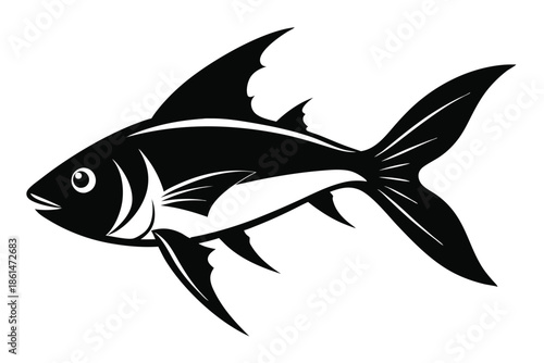 flying fish silhouette line art vector illustration with a white background