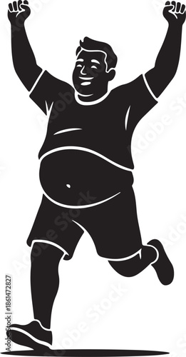 Positive silhouette happy oversize man running cheering body positivity lifestyle concept