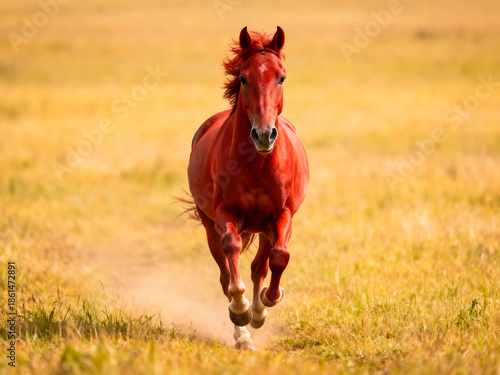Wallpaper Mural Dynamic Energy of a Red Wild Horse Galloping Powerfully Across the Grassland Kicking Up Dust Torontodigital.ca