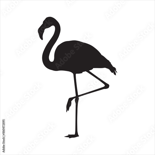 Elegant black flamingo silhouette, flamingo silhouette vector isolated illustration, flamingo black symbol