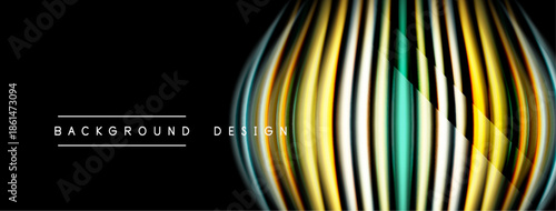 Abstract lines create dynamic visual. Vibrant colors blend, forming curved shapes against dark backdrop. Modern design element.