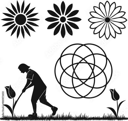 Gardening, flower, plant, nature, garden, spring, bloom, worker, planting, hobby, floral, mandala, sun, agriculture, petal