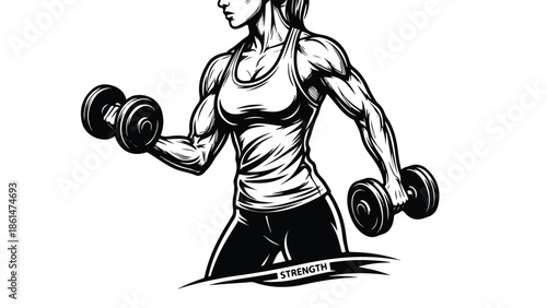 Strong Woman Lifting Dumbbells in a Dynamic Workout Pose.