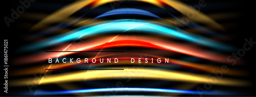 Abstract vibrant lines create dynamic background. Colors blend, forming flowing shapes against dark space. Text reads background design.
