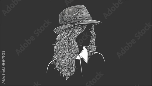 Stylish woman with long hair wearing a fedora hat.