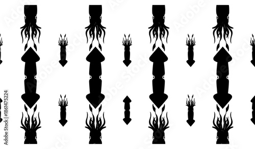 Hand drawn seafood seamless pattern with fish lobster shrimp and squid outline on pink background