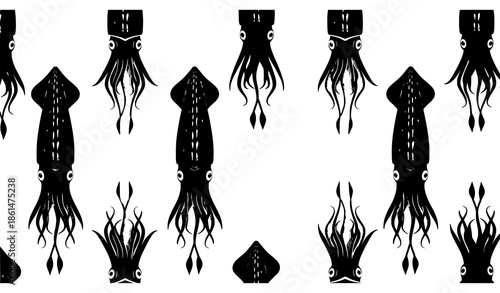 Hand drawn marine seafood doodle seamless pattern for restaurant branding on pink background