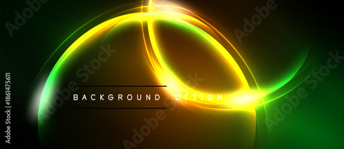 Abstract neon design features glowing curves, vibrant colors. Dark background enhances luminosity, creating modern visual impact.