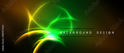 Abstract neon glow. Vibrant green, yellow hues blend into dark background. Dynamic curves create energy, modern aesthetic.