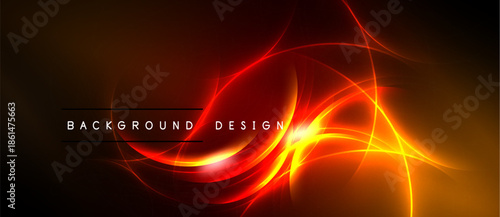 Abstract vibrant energy flows. Red, orange hues dominate dark background. Dynamic composition creates visual impact. Modern design element.