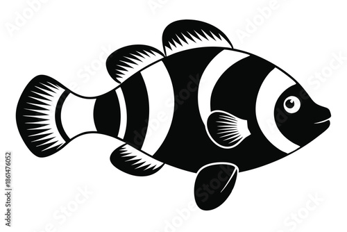 clownfish silhouette line art vector illustration with a white background