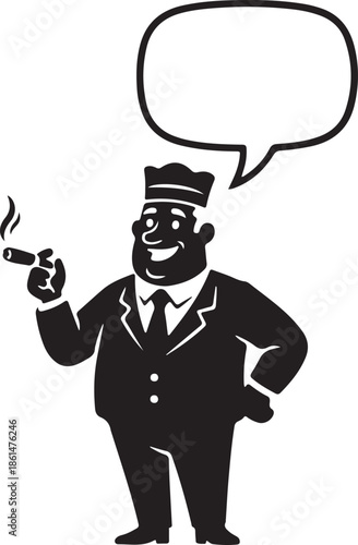 Silhouette cartoon cheerful boss with cigar speech bubble leadership confidence concept illustration