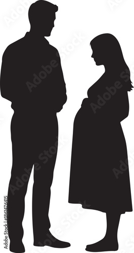 Silhouette standing man with pregnant woman family parenthood love concept illustration