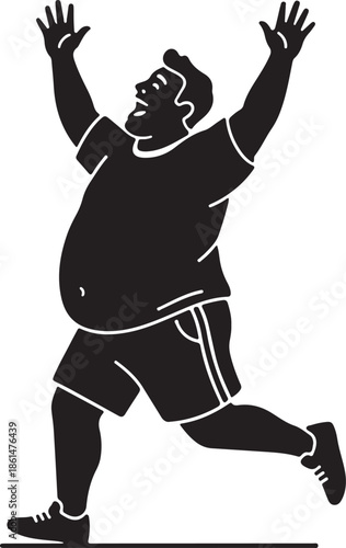 Silhouette happy oversize man running cheering body positivity joy freedom concept illustration