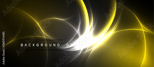 Abstract golden lines radiate from bright center. Dark background creates dramatic visual effect. Elegant design for digital projects.