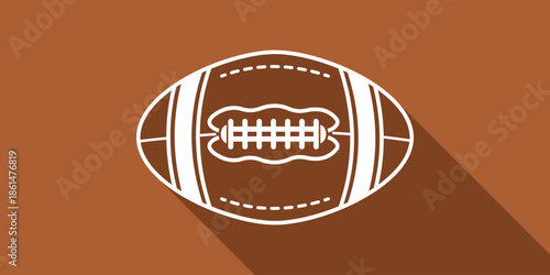 American Football Ball Icon Vector Illustration Flat Design White Outline Brown Background Popular Sport Game Team Play