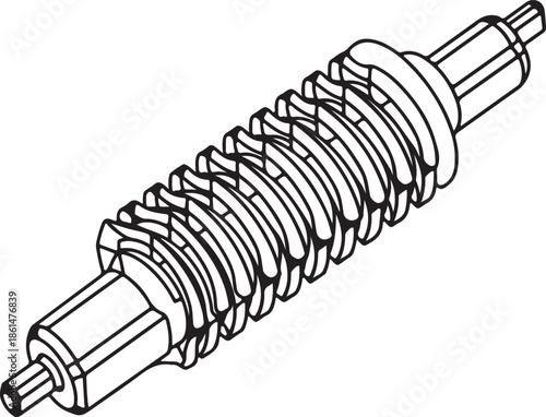 Technical drawing of a worm gear shaft for machinery