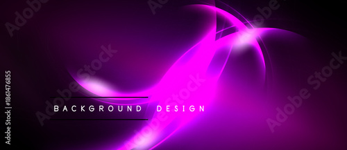 Abstract purple design. Smooth curves create dynamic light effects. Dark background emphasizes vibrant glow, modern aesthetic.