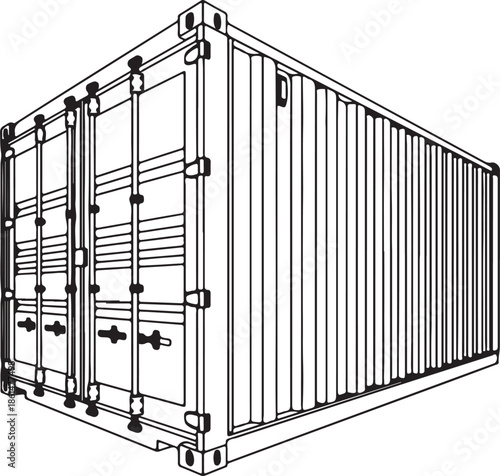 Perspective line drawing of a standard intermodal shipping container.