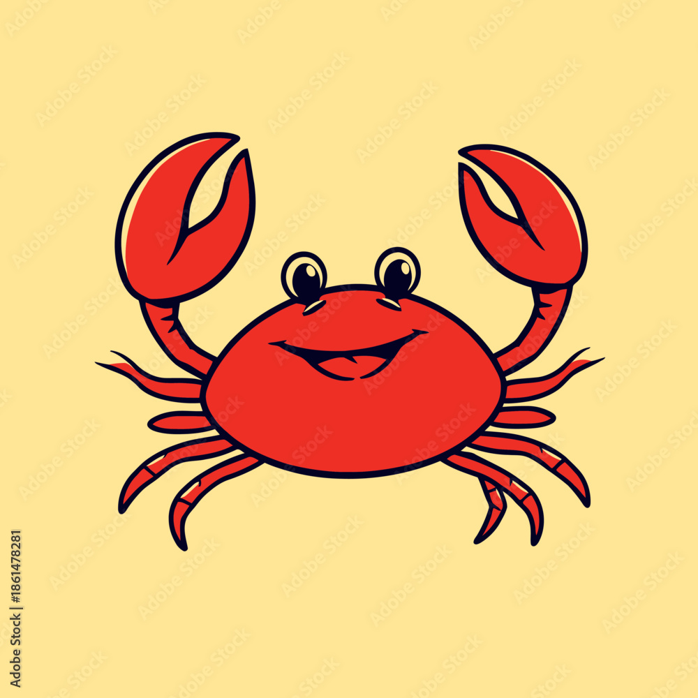 Fototapeta premium A cartoon crab illustration on a yellow background