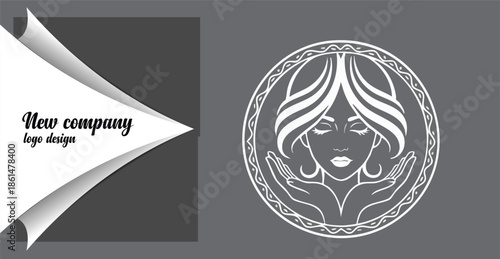 Elegant Woman Face Logo with Cupped Hands in Line Art Style