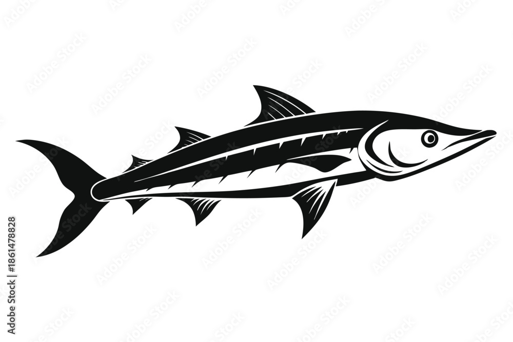 Fototapeta premium barracuda silhouette line art vector illustration with a white background