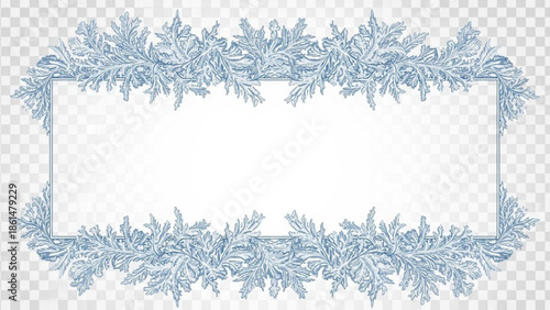 Elegant blue floral border frame on transparent background