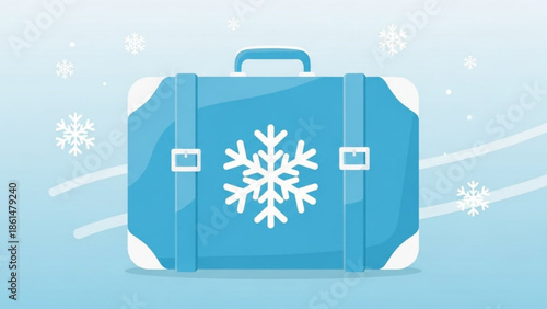 Vibrant blue suitcase with snowflake design for winter travel