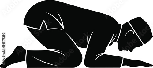 Black silhouette of a man kneeling on one knee with head bowed