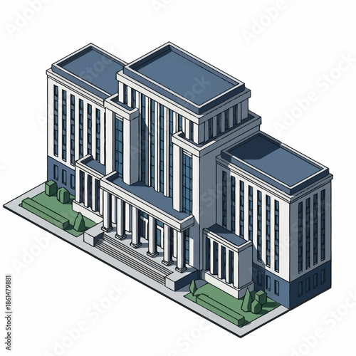 Isometric View of a Grand Classical Government Building.