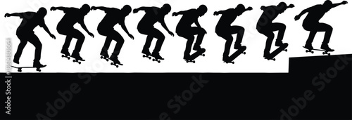 Black silhouettes of skateboarders performing tricks in sequence