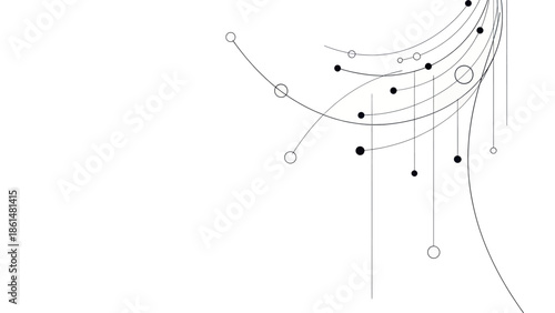 Minimalist black and white abstract design with lines and dots