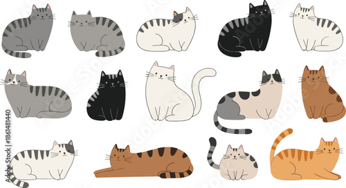 Cartoon cats in various colors and poses animals pets 1 felines